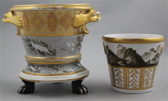 Two Coalport cache pots and a stand, c.1800-10, 9cm, larger pot with some restoration